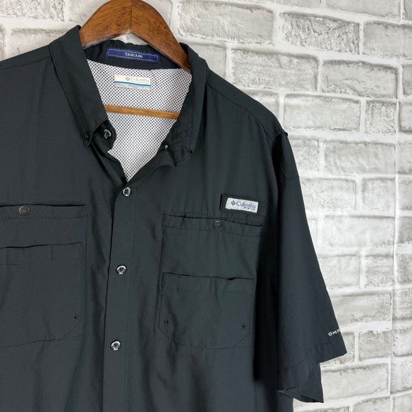 Columbia PFG Tamiami Solid Black Polyester Button Up Fishing Shirt Mens 2XL - Picture 1 of 7